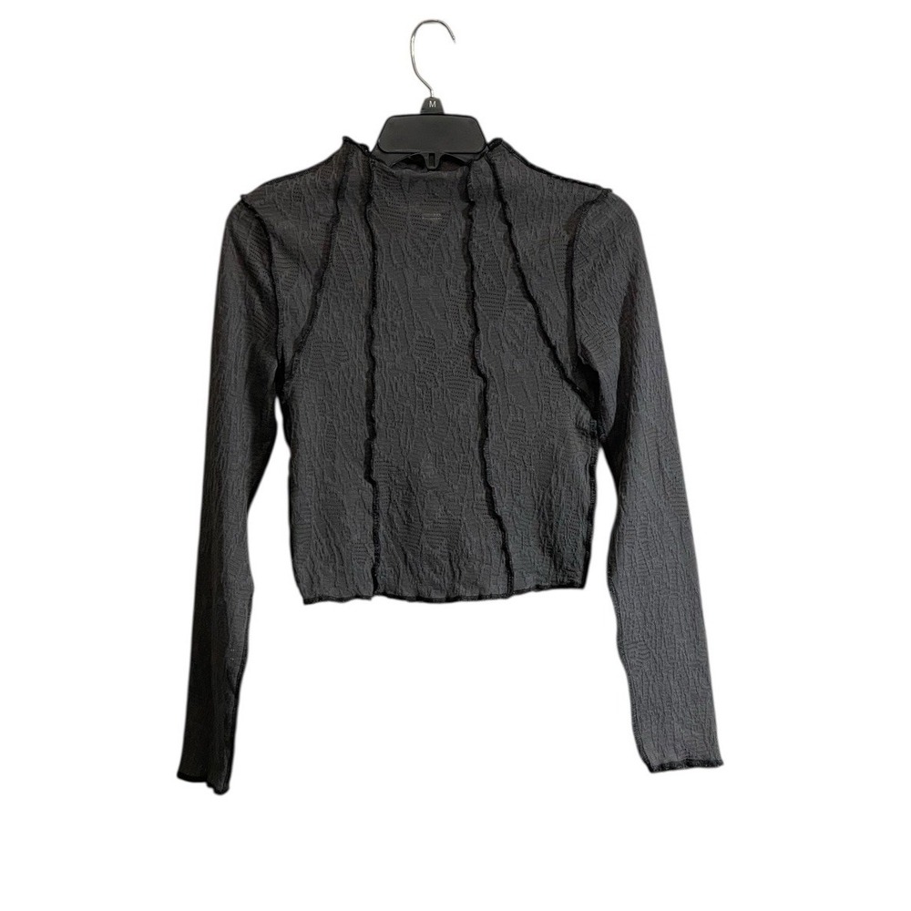 Kimchi Gray Small Sheer Mesh Textured Long Sleeve Crop Top Grunge Y2K